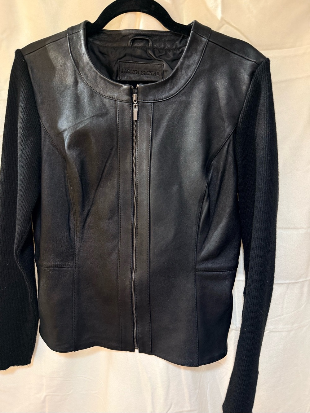 Jacqueline Smith tailored Leather & Knit bikercore contemporary festival cozy Lg